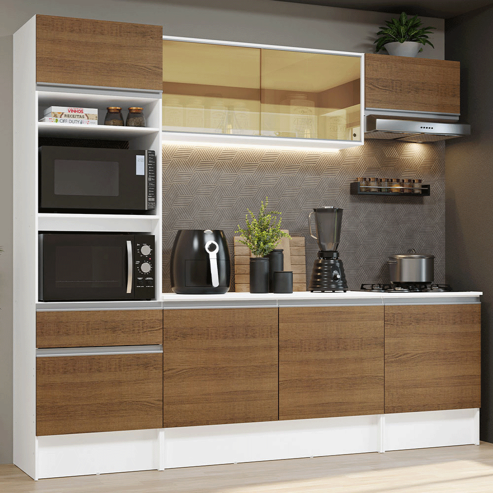 Armário de Cozinha Completa 240cm Branco/Rustic Diamante Madesa