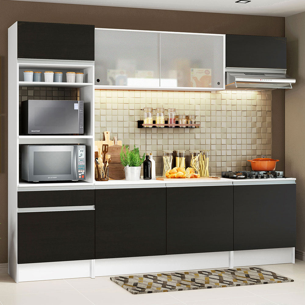Armário de Cozinha Completa 240cm Branco/Preto Topazio Madesa
