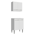Kit com Armário Aéreo e Balcão 64cm Branco Emilly Madesa