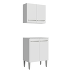 Kit com Armário Aéreo e Balcão 64cm Branco Emilly Madesa
