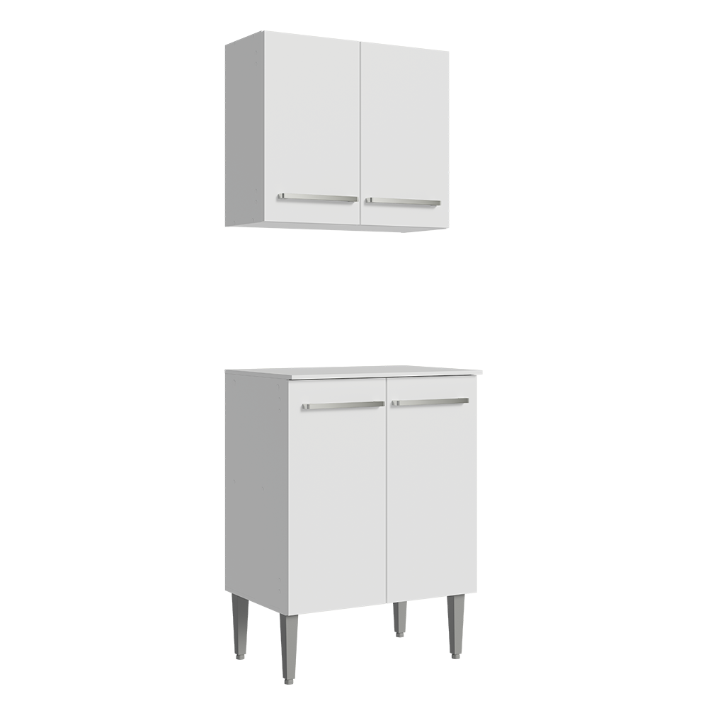 Kit com Armário Aéreo e Balcão 64cm Branco Emilly Madesa