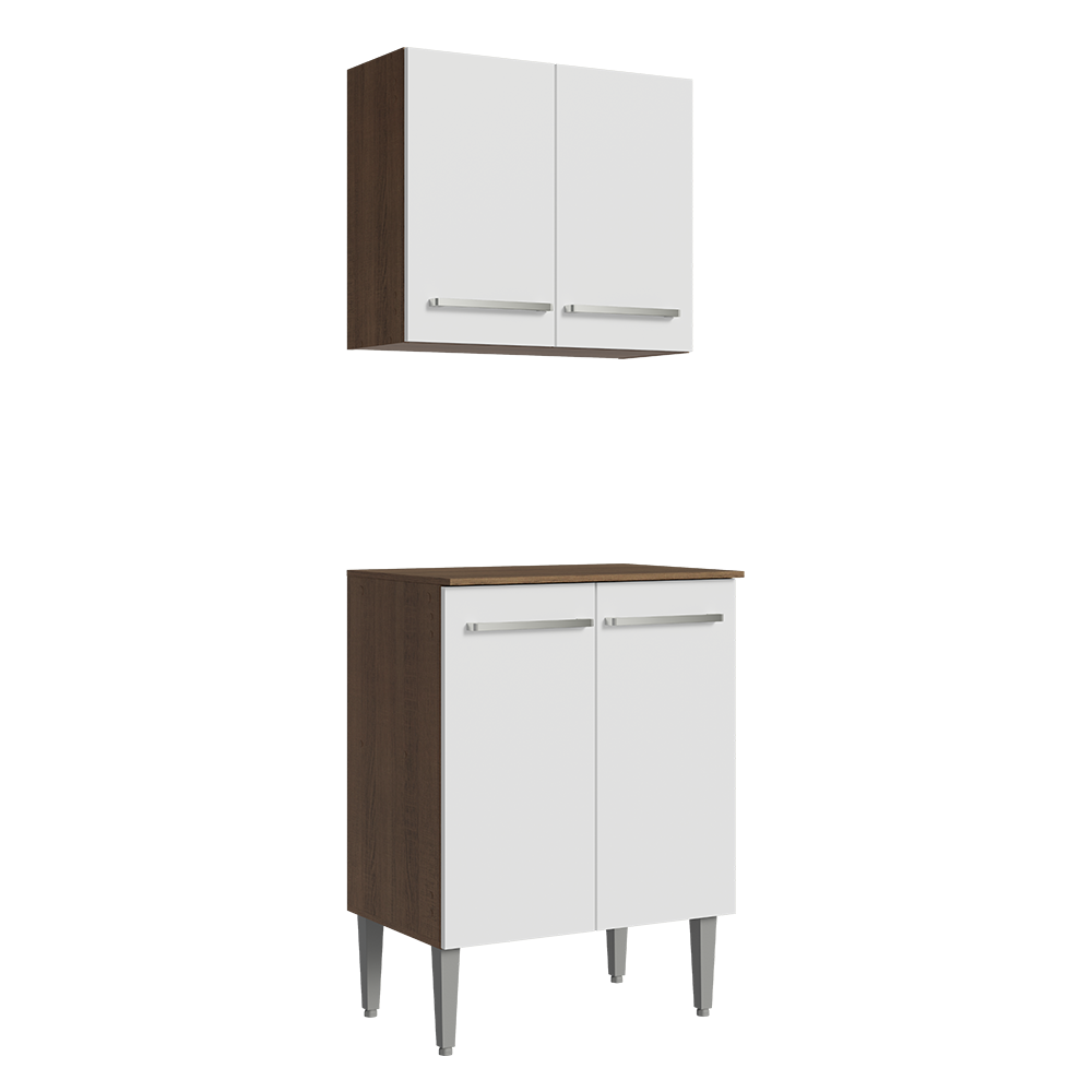Kit com Armário Aéreo e Balcão 64cm Rustic/Branco Emilly Madesa