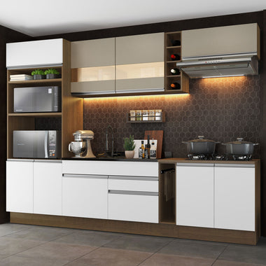 Armário de Cozinha Completa 290cm Rustic/Branco/Crema Vicenza Madesa