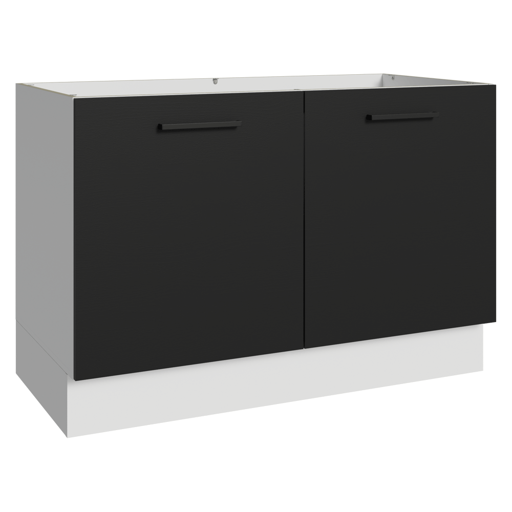 Balcão Gabinete de Pia Madesa Agata 120 x 60 cm 2 Portas (Sem Tampo) Branco/Preto