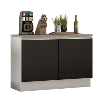 Balcão Gabinete Madesa Glamy 120 x 60 cm 2 Portas (Com Tampo) Branco/Preto