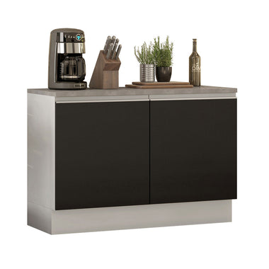Balcão Gabinete Madesa Glamy 120 x 60 cm 2 Portas (Com Tampo) Branco/Preto