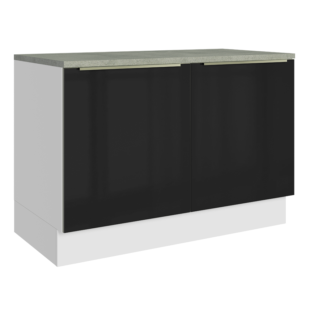 Balcão de Cozinha 120 x 60 cm 2 Portas (Com Tampo) Branco/Preto Lux Madesa