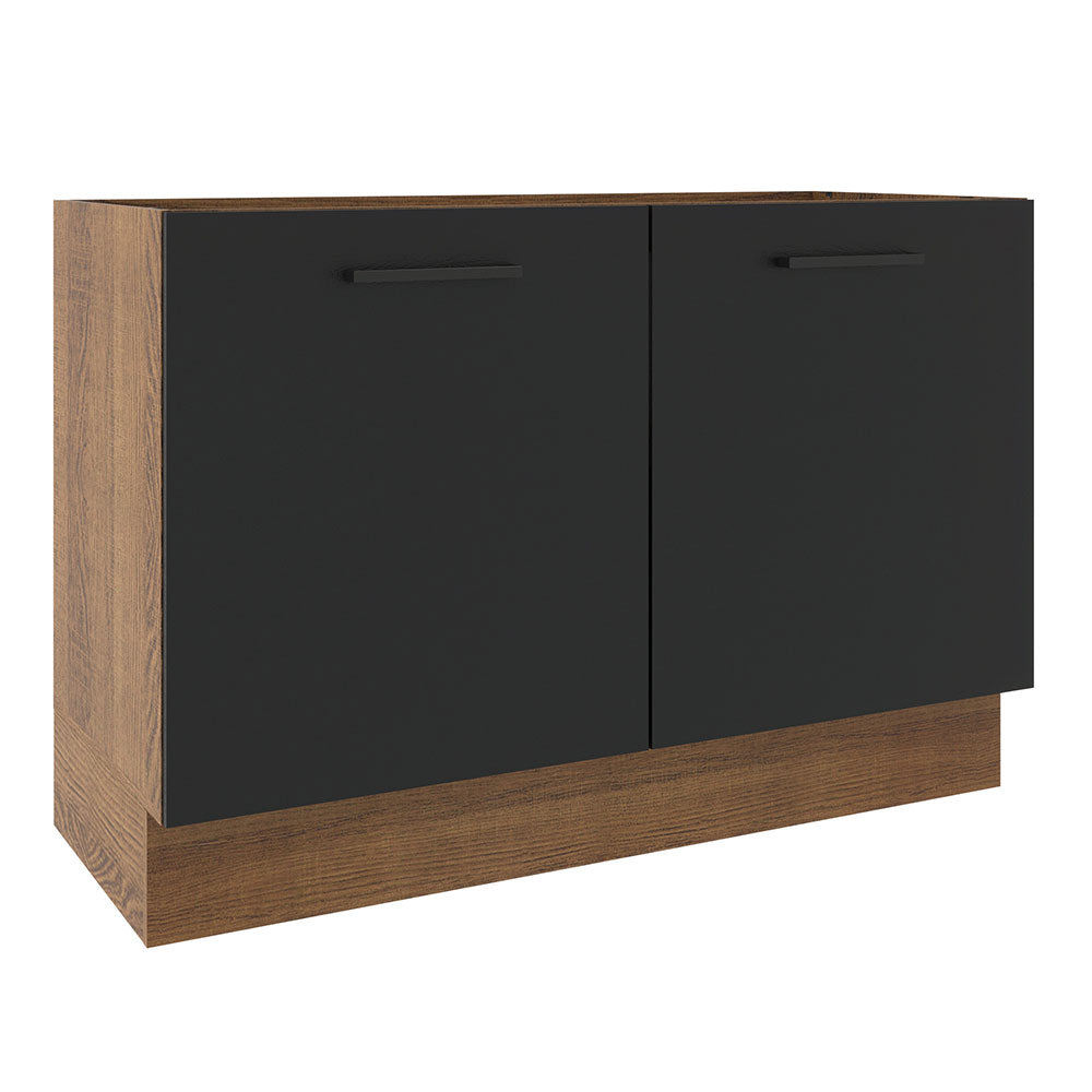 Balcão Gabinete de Pia Madesa Agata 120 x 60 cm 2 Portas (Sem Tampo) Rustic/Preto