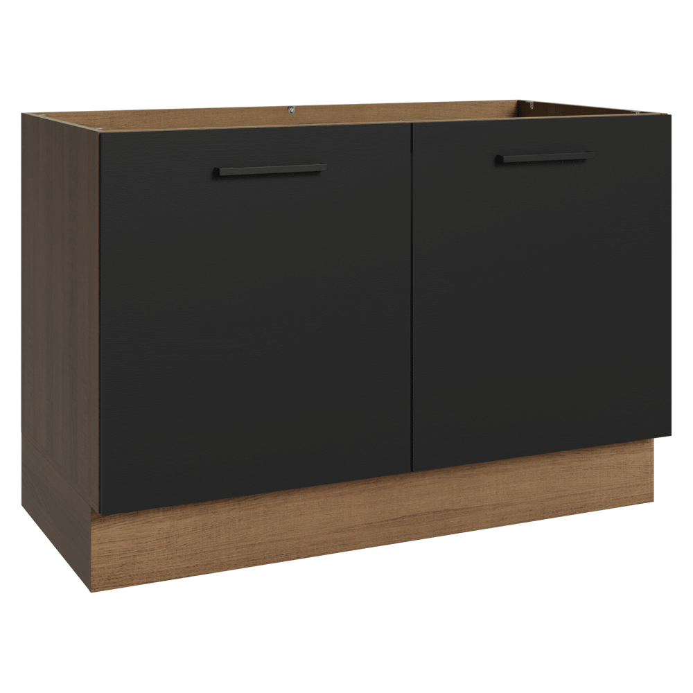Balcão Gabinete de Pia Madesa Agata 120 x 60 cm 2 Portas (Sem Tampo) Rustic/Preto