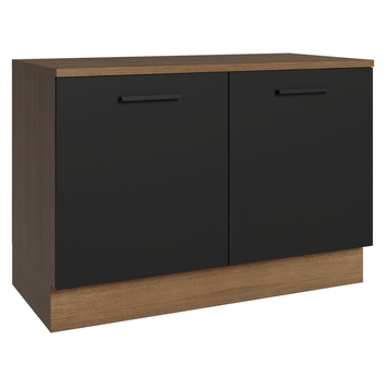 Balcão Gabinete Madesa Agata 120 x 60 cm 2 Portas (Com Tampo) Rustic/Preto
