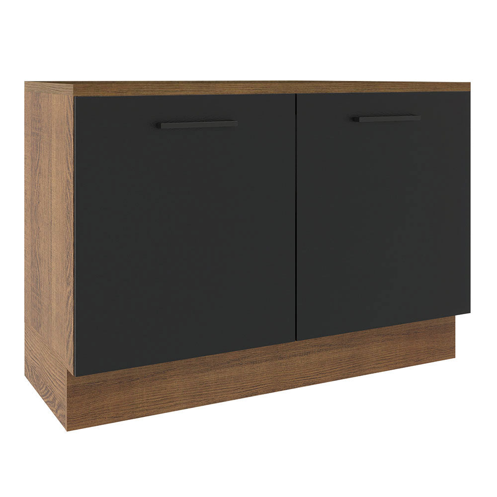 Balcão Gabinete Madesa Agata 120 x 60 cm 2 Portas (Com Tampo) Rustic/Preto