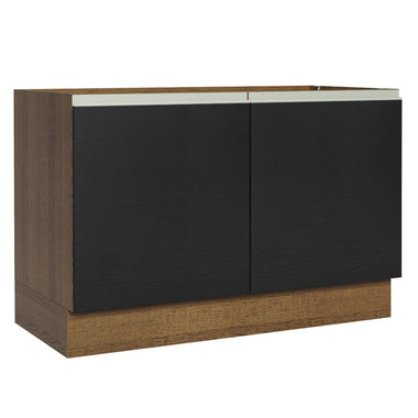 Balcão Gabinete de Pia 120 x 60 cm 2 Portas (Sem Tampo) Rustic/Preto Glamy Madesa