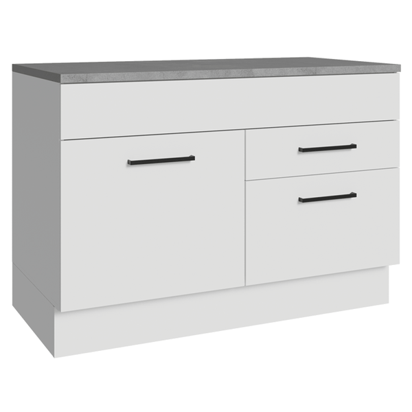 Balcão Gabinete 120 x 60 cm 1 Porta 2 Gavetas Branco (Com Tampo) Agata Madesa