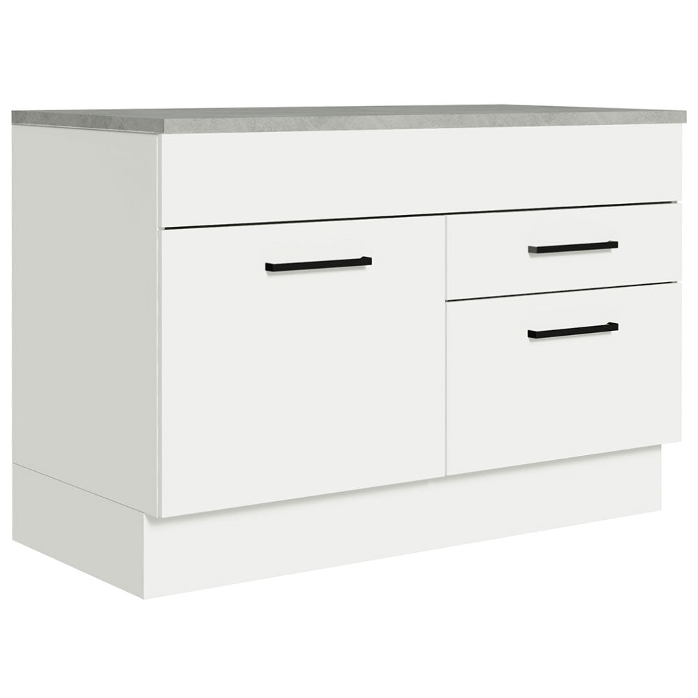 Balcão Gabinete 120 x 60 cm 1 Porta 2 Gavetas Branco (Com Tampo) Agata Madesa