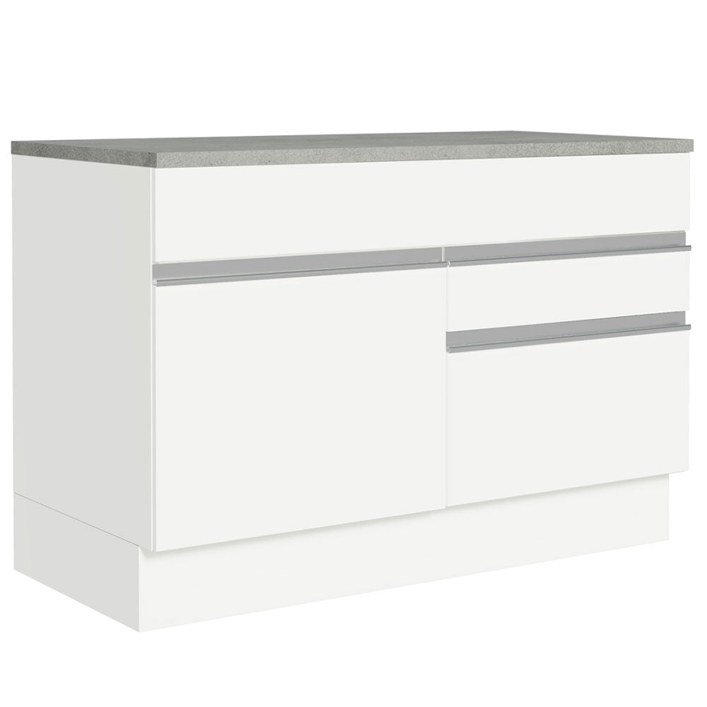 Balcão Gabinete 120 x 60 cm 1 Porta 2 Gavetas Branco (Com Tampo) Glamy Madesa
