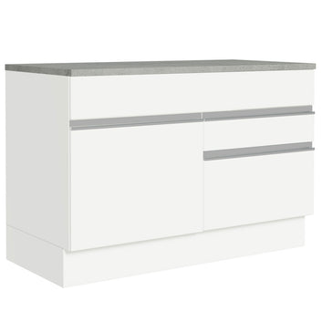 Balcão Gabinete 120 x 60 cm 1 Porta 2 Gavetas Branco (Com Tampo) Glamy Madesa