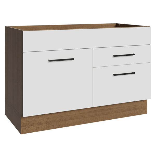 Balcão Gabinete de Pia 120 x 60 cm 1 Porta 2 Gavetas Rustic/Branco (Sem Tampo) Agata Madesa