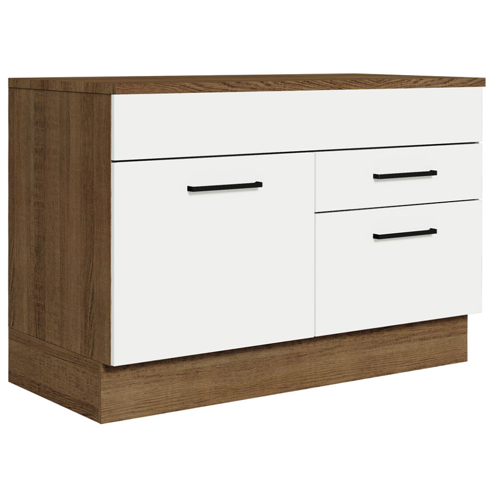 Balcão Gabinete 120 x 60 cm 1 Porta 2 Gavetas Rustic/Branco (Com Tampo) Agata Madesa