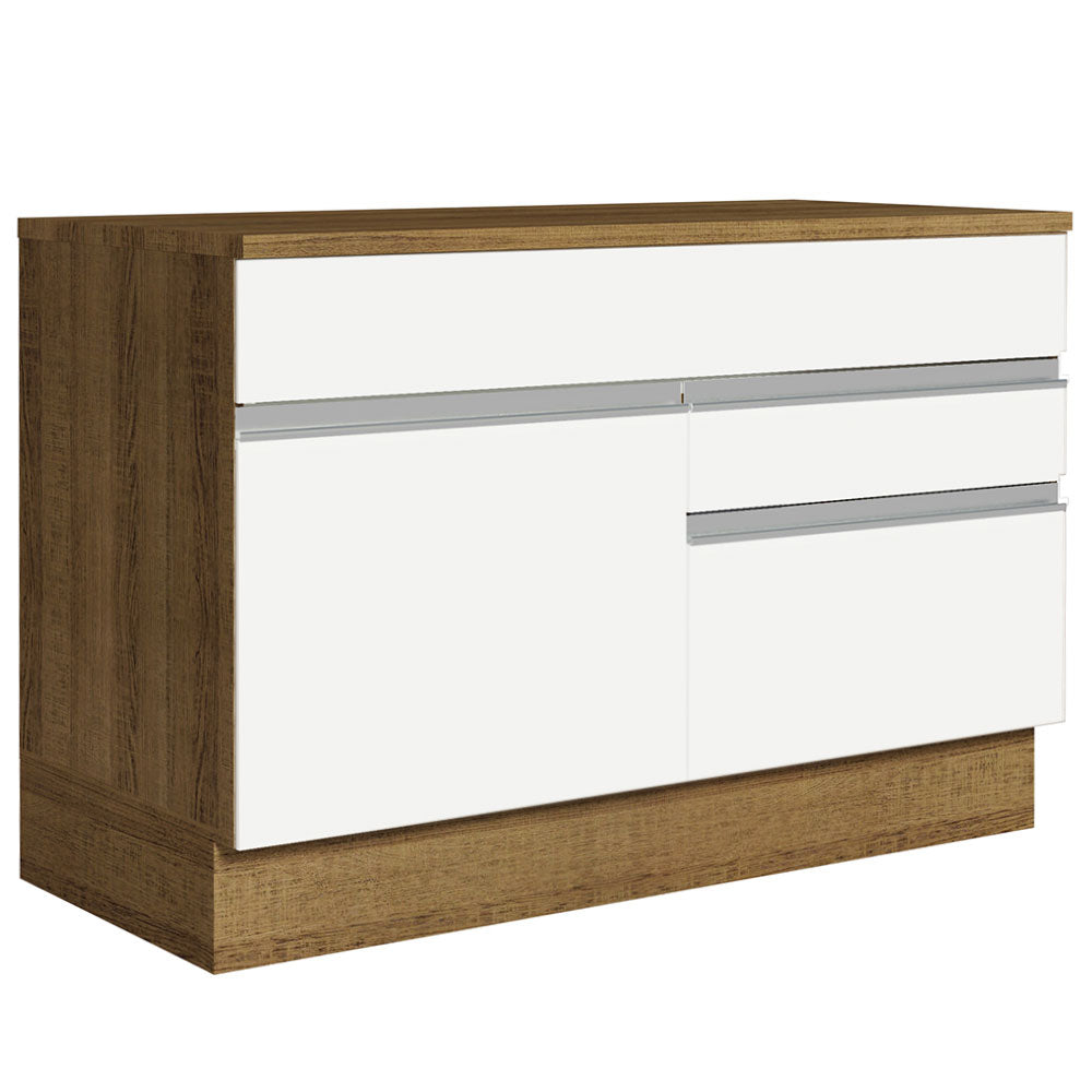 Balcão Gabinete 120 x 60 cm 1 Porta 2 Gavetas Rustic/Branco (Com Tampo) Glamy Madesa