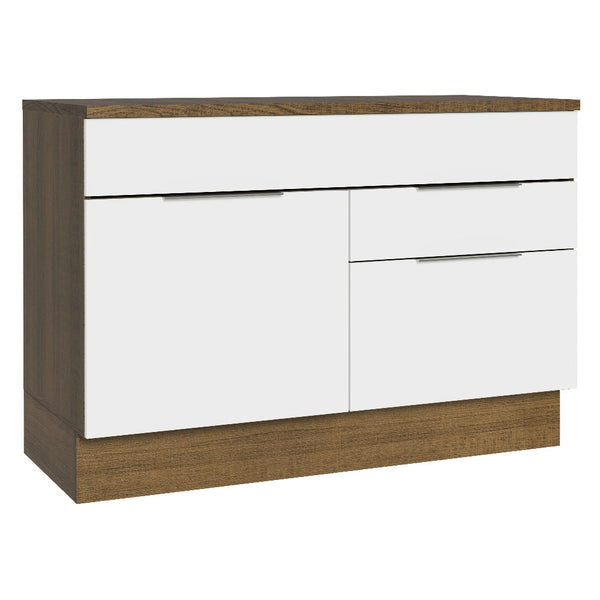Balcão Cozinha 120 x 60 cm 1 Portas e 2 Gavetas (Com Tampo) Rustic/Branco Stella Madesa