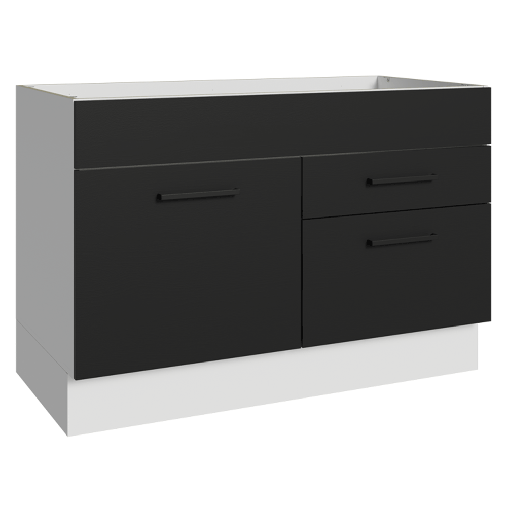Balcão Gabinete de Pia 120 x 60 cm 1 Porta 2 Gavetas Branco/Preto (Sem Tampo) Agata Madesa