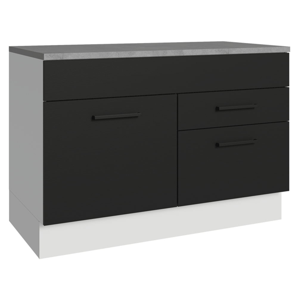 Balcão Gabinete 120 x 60 cm 1 Porta 2 Gavetas Branco/Preto (Com Tampo) Agata Madesa