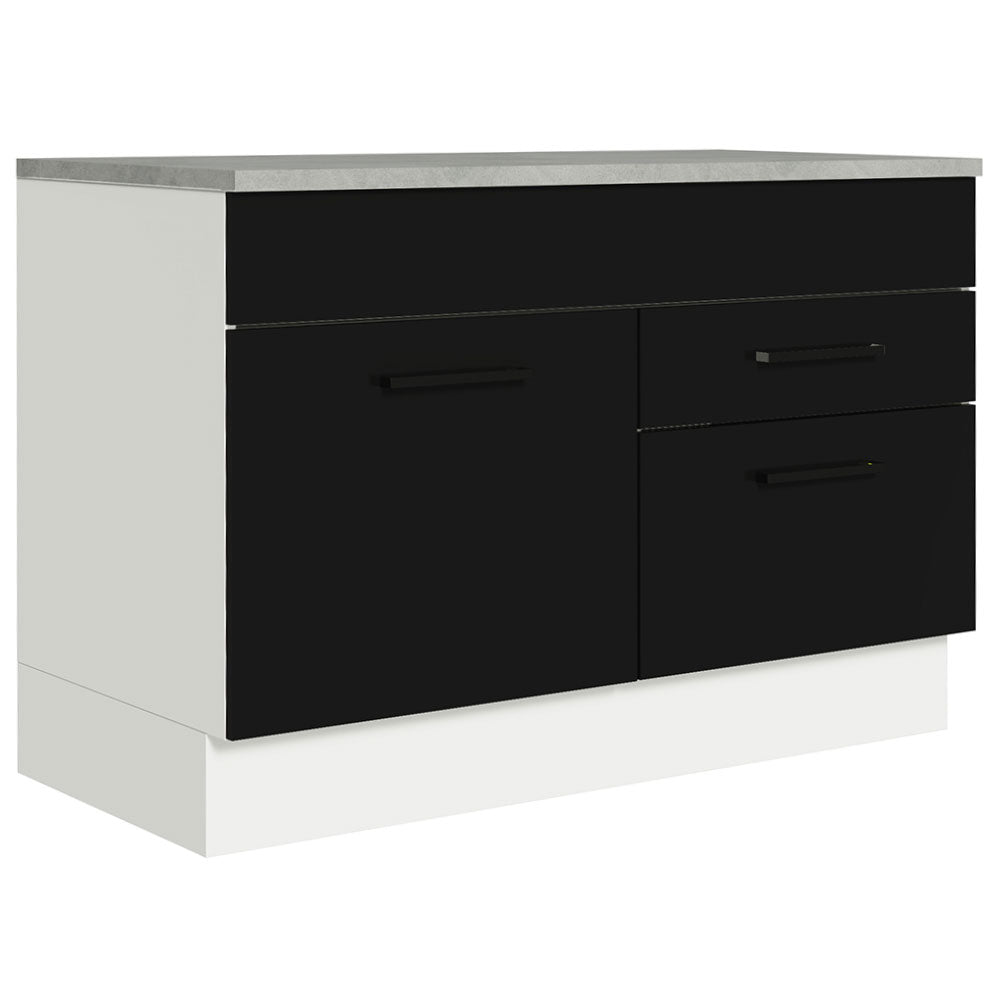Balcão Gabinete 120 x 60 cm 1 Porta 2 Gavetas Branco/Preto (Com Tampo) Agata Madesa