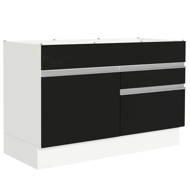 Balcão Gabinete de Pia 120 x 60 cm 1 Porta 2 Gavetas Branco/Preto (Sem Tampo) Glamy Madesa