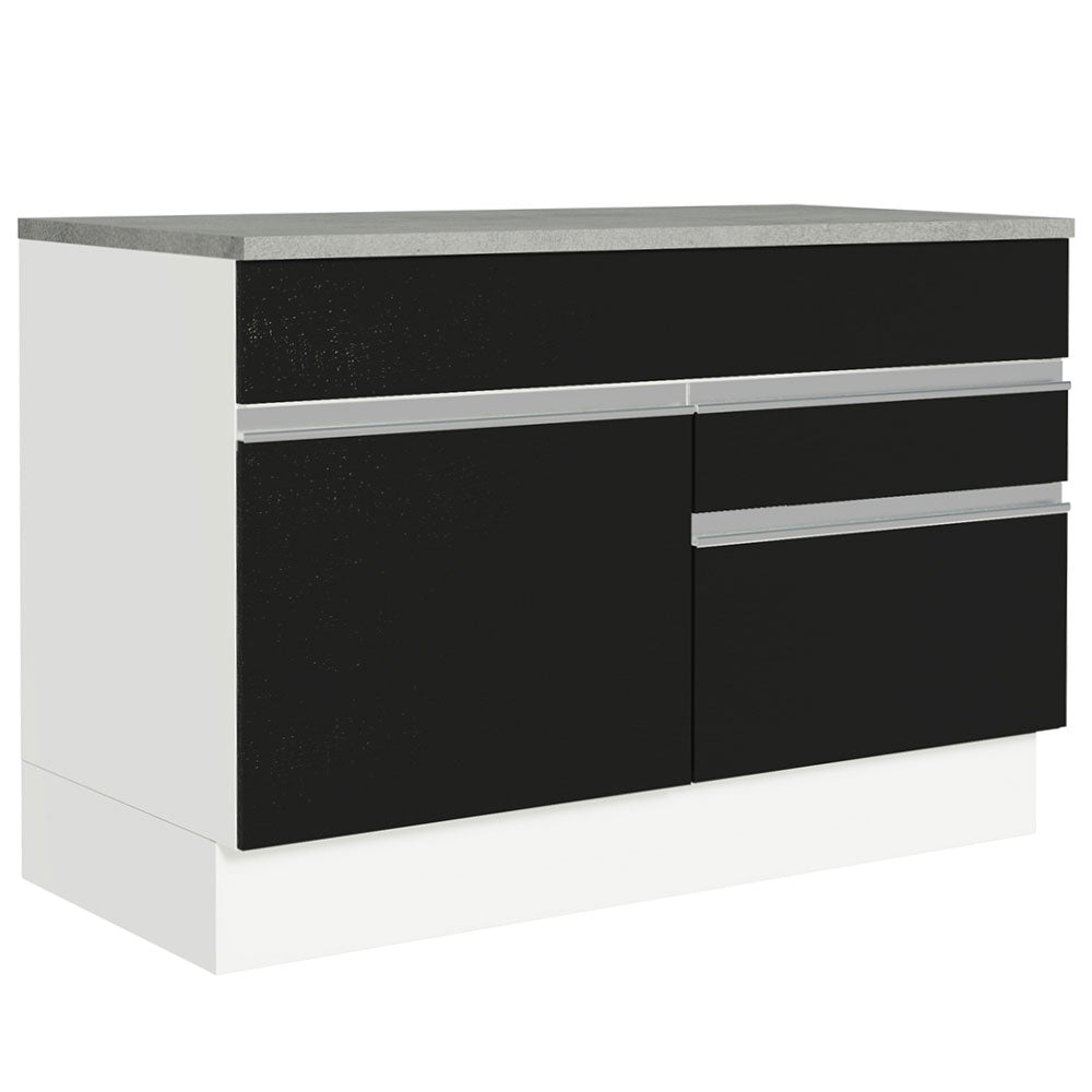 Balcão Gabinete 120 x 60 cm 1 Porta 2 Gavetas Branco/Preto (Com Tampo) Glamy Madesa
