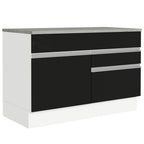 Balcão Gabinete 120 x 60 cm 1 Porta 2 Gavetas Branco/Preto (Com Tampo) Glamy Madesa