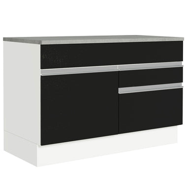 Balcão Gabinete 120 x 60 cm 1 Porta 2 Gavetas Branco/Preto (Com Tampo) Glamy Madesa