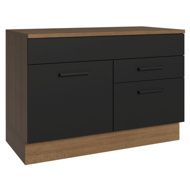 Balcão Gabinete 120 x 60 cm 1 Porta 2 Gavetas Rustic/Preto (Com Tampo) Agata Madesa