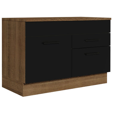 Balcão Gabinete 120 x 60 cm 1 Porta 2 Gavetas Rustic/Preto (Com Tampo) Agata Madesa