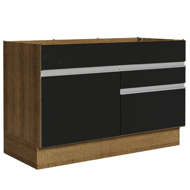 Balcão Gabinete de Pia 120 x 60 cm 1 Porta 2 Gavetas Rustic/Preto (Sem Tampo) Glamy Madesa