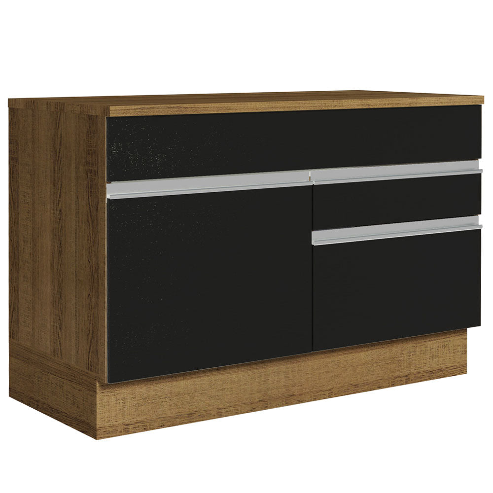 Balcão Gabinete 120 x 60 cm 1 Porta 2 Gavetas Rustic/Preto (Com Tampo) Glamy Madesa
