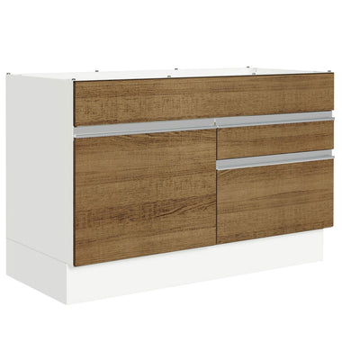 Balcão Gabinete de Pia 120 x 60 cm 1 Porta 2 Gavetas Branco/Rustic (Sem Tampo) Glamy Madesa