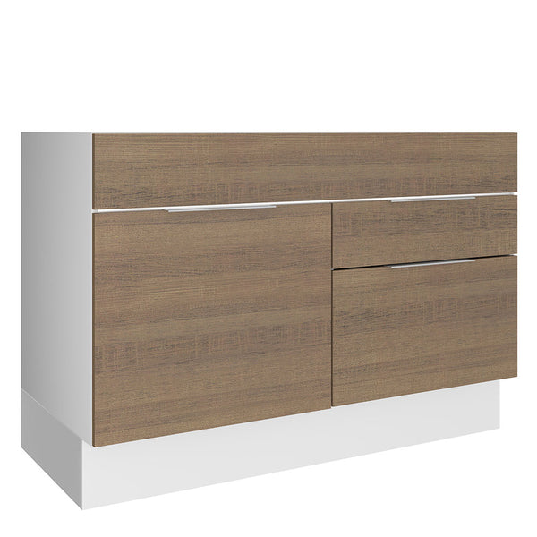 Balcão de Pia Cozinha 120 x 60 cm 1 Porta 2 Gavetas (Sem Tampo) Branco/Rustic Stella Madesa