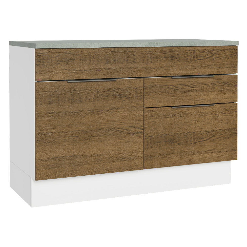 Balcão Cozinha 120 x 60 cm 1 Portas e 2 Gavetas (Com Tampo) Branco/Rustic Stella Madesa