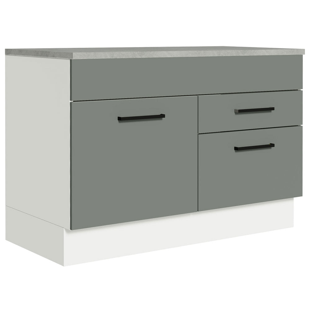 Balcão Gabinete 120 x 60 cm 1 Porta 2 Gavetas Branco/Cinza (Com Tampo) Agata Madesa