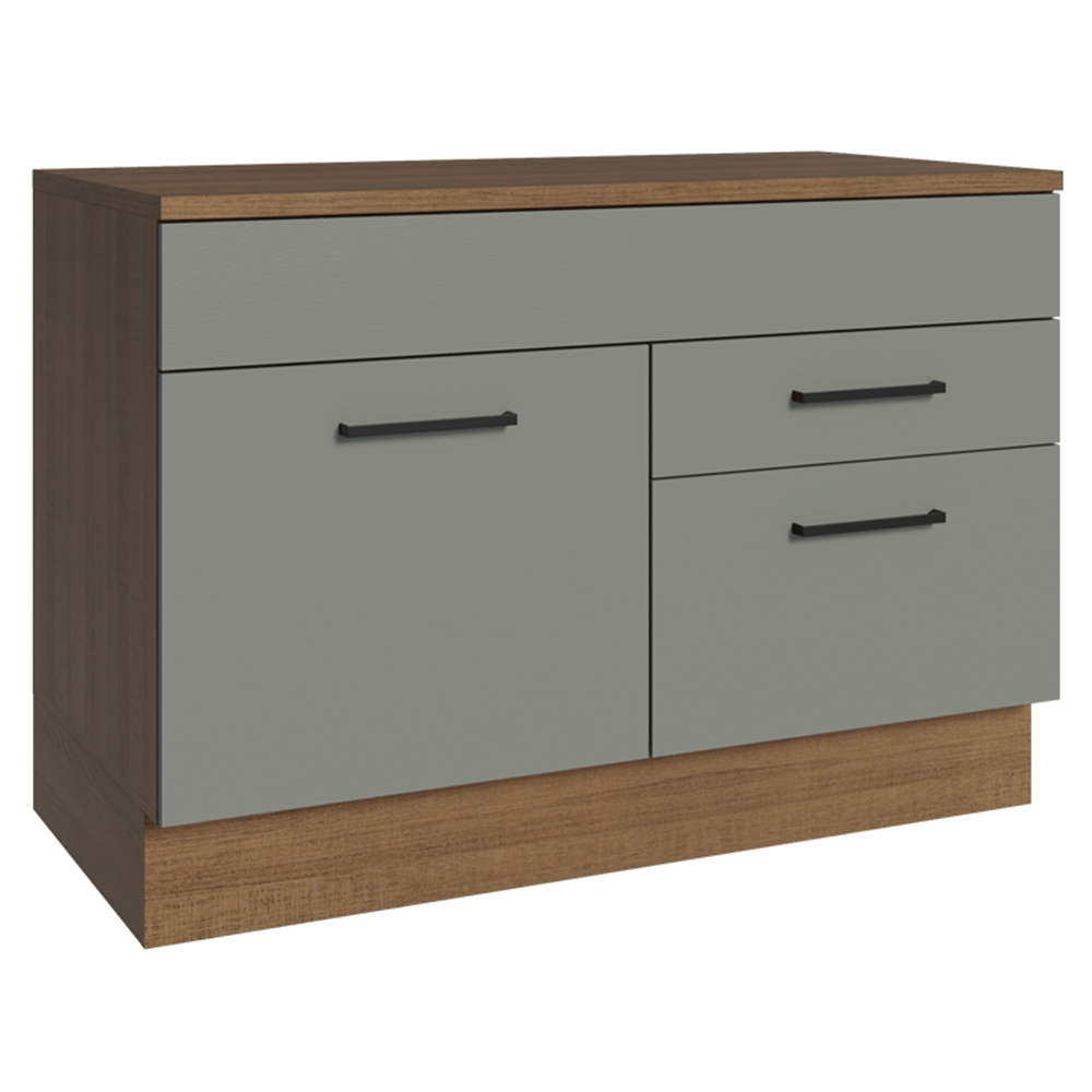 Balcão Gabinete 120 x 60 cm 1 Porta 2 Gavetas Rustic/Cinza (Com Tampo) Agata Madesa