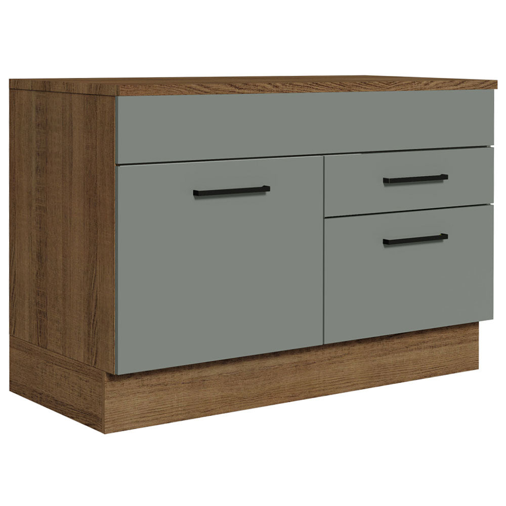 Balcão Gabinete 120 x 60 cm 1 Porta 2 Gavetas Rustic/Cinza (Com Tampo) Agata Madesa