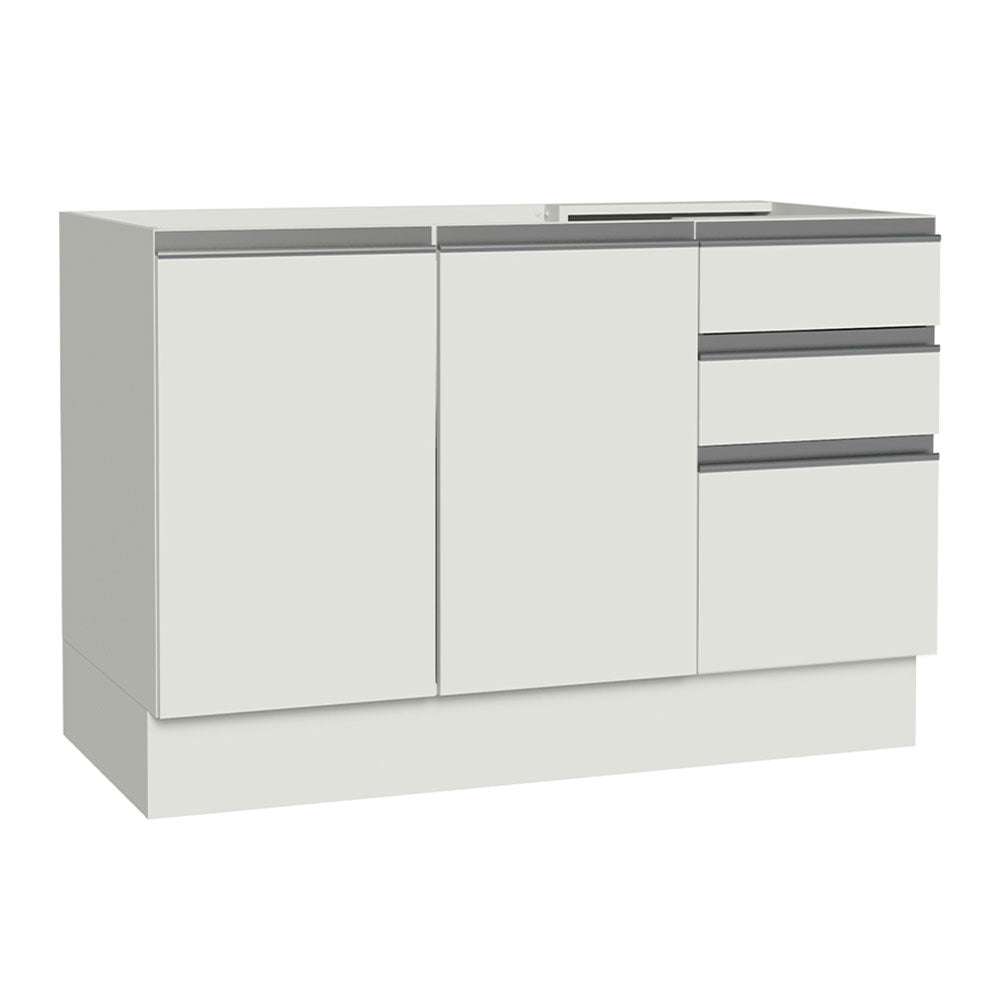 Balcão Gabinete de Pia Madesa Glamy 120 x 60 cm 2 Portas e 3 Gavetas (Sem Tampo) Branco