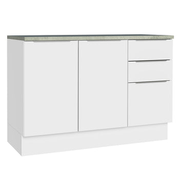 Balcão Cozinha 120 x 60 cm 2 Portas e 3 Gavetas (Com Tampo) Branco Stella Madesa