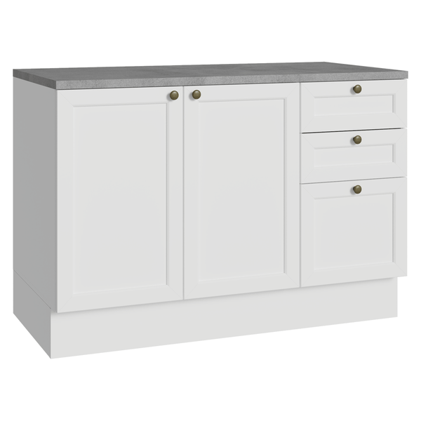 Balcão de Cozinha 120 x 60 cm 2 Portas 3 Gavetas (Com Tampo) Branco Vik Madesa