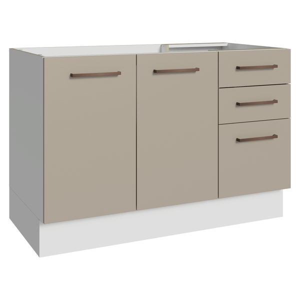 Balcão Gabinete de Pia 120 x 60 cm 2 Portas e 3 Gavetas (Sem Tampo) Branco/Crema Agata Madesa