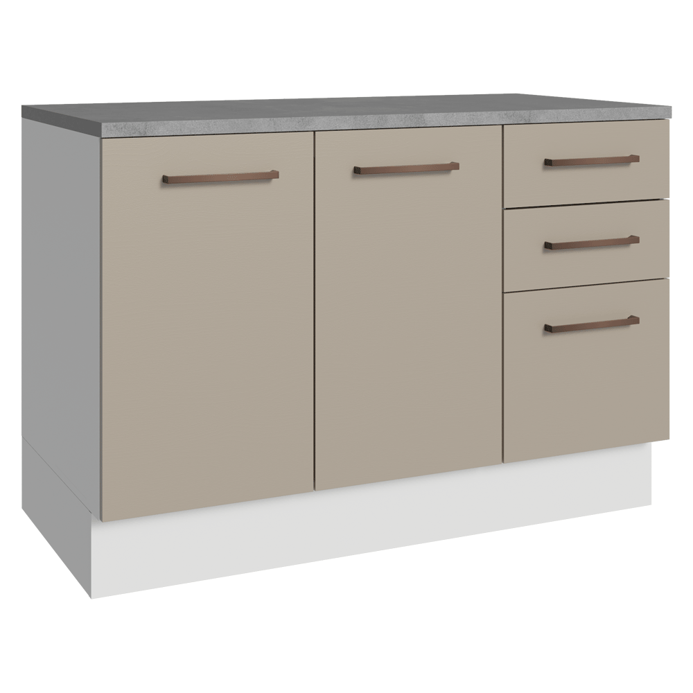 Balcão Cozinha 120 x 60 cm 2 Portas e 3 Gavetas (Com Tampo) Branco/Crema Agata Madesa