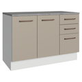 Balcão Cozinha 120 x 60 cm 2 Portas e 3 Gavetas (Com Tampo) Branco/Crema Agata Madesa