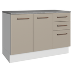 Balcão Cozinha 120 x 60 cm 2 Portas e 3 Gavetas (Com Tampo) Branco/Crema Agata Madesa