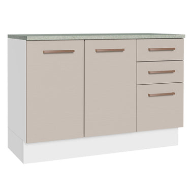 Balcão Cozinha 120 x 60 cm 2 Portas e 3 Gavetas (Com Tampo) Branco/Crema Agata Madesa