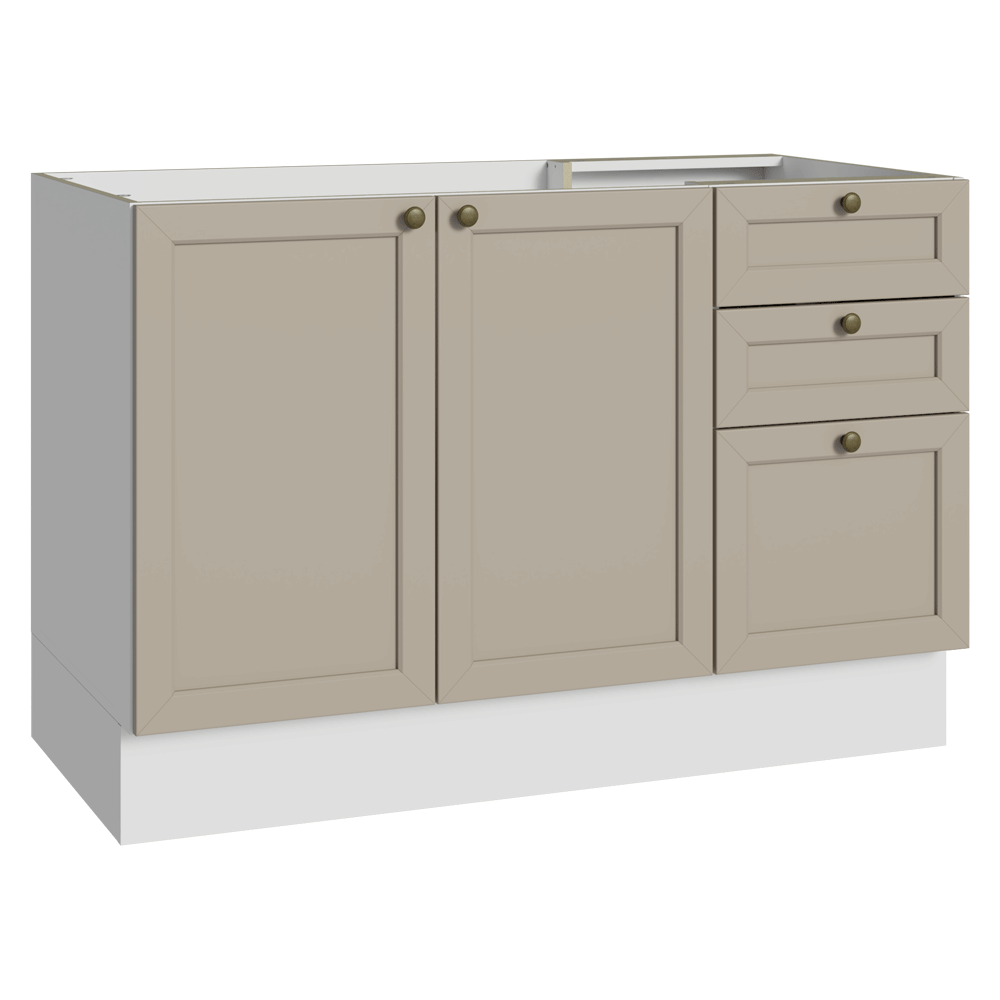 Balcão de Pia 120 x 60 cm 2 Portas 3 Gavetas (Sem Tampo) Branco/Crema Vik Madesa